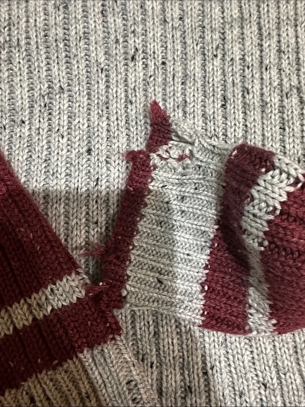 Warner Bros. Grey Knit Crewneck with Burgundy Sleeves